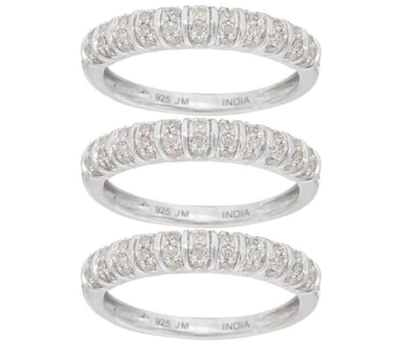 Set of 3 Pave' Band Rings, Sterling, 5/8 cttw