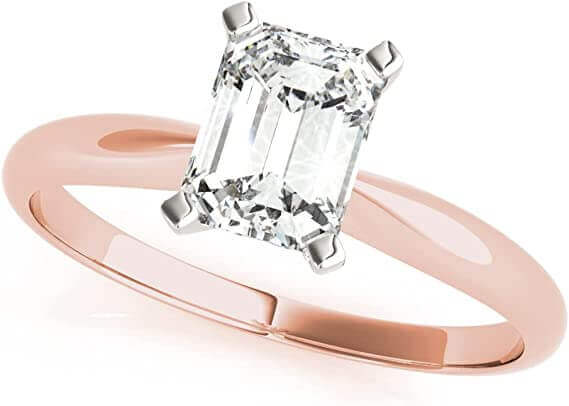 Rose Gold Emerald-Cut Diamond Solitaire Engagement Ring 