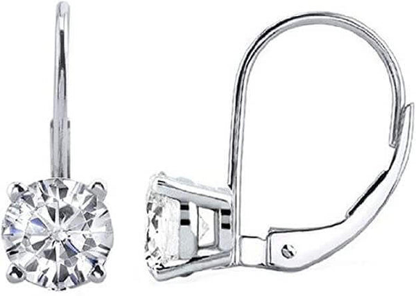 CTW Round White Diamond Leverback Earrings