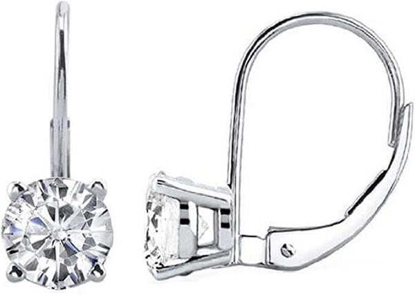 USA Certified Round White Diamond Leverback Earrings