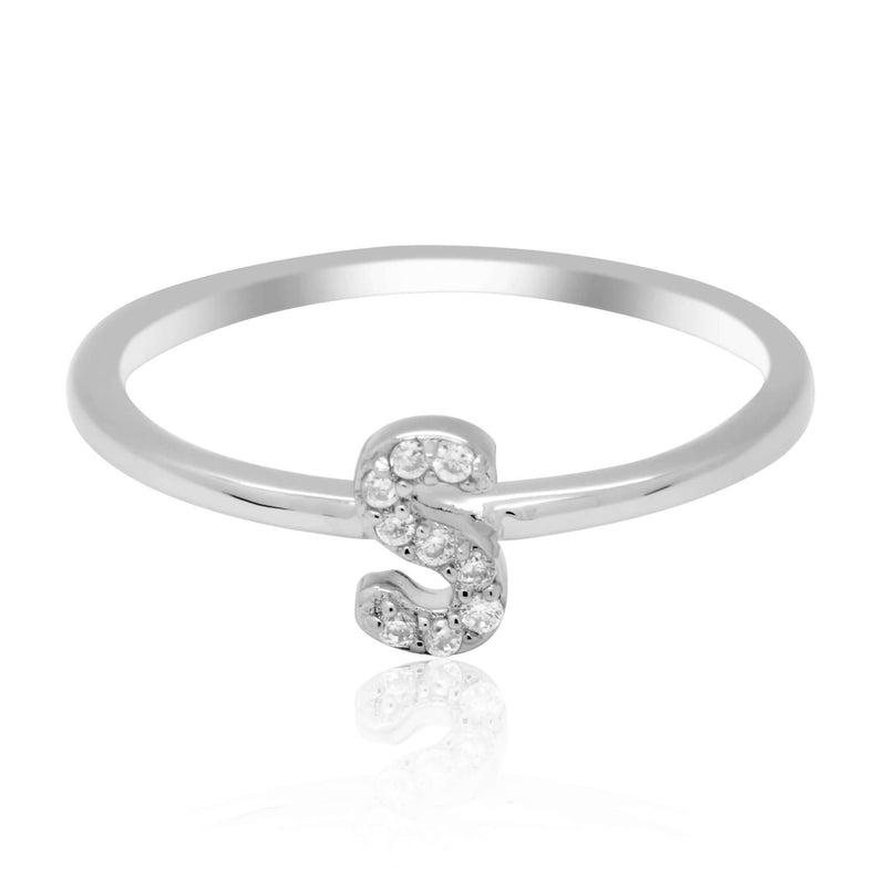 JewelMore Sterling Silver Diamond Accent stackable Initial Ring (petite), diamond ring, JewelMORE.com  - JewelMORE.com