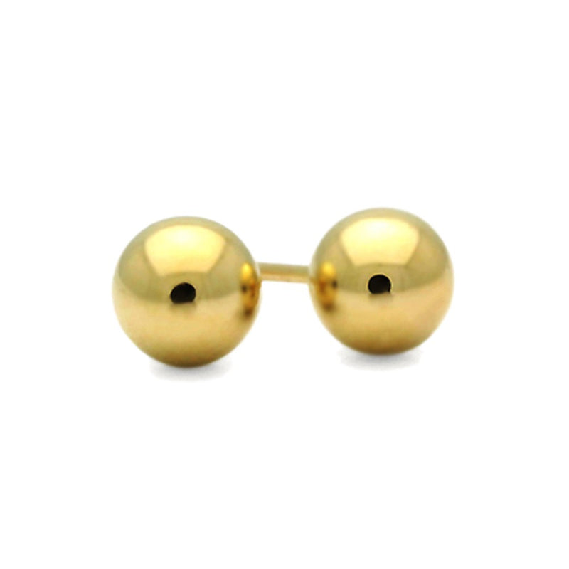 JewelMore 14K Yellow Ball Earrings High Polished 3MM - 8MM 14K with Silicone Protected 14k Gold Pushbacks 100% Real 14K Gold.