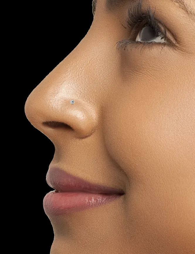 14K White Gold Diamond Nose Ring with Flush Bezel Setting