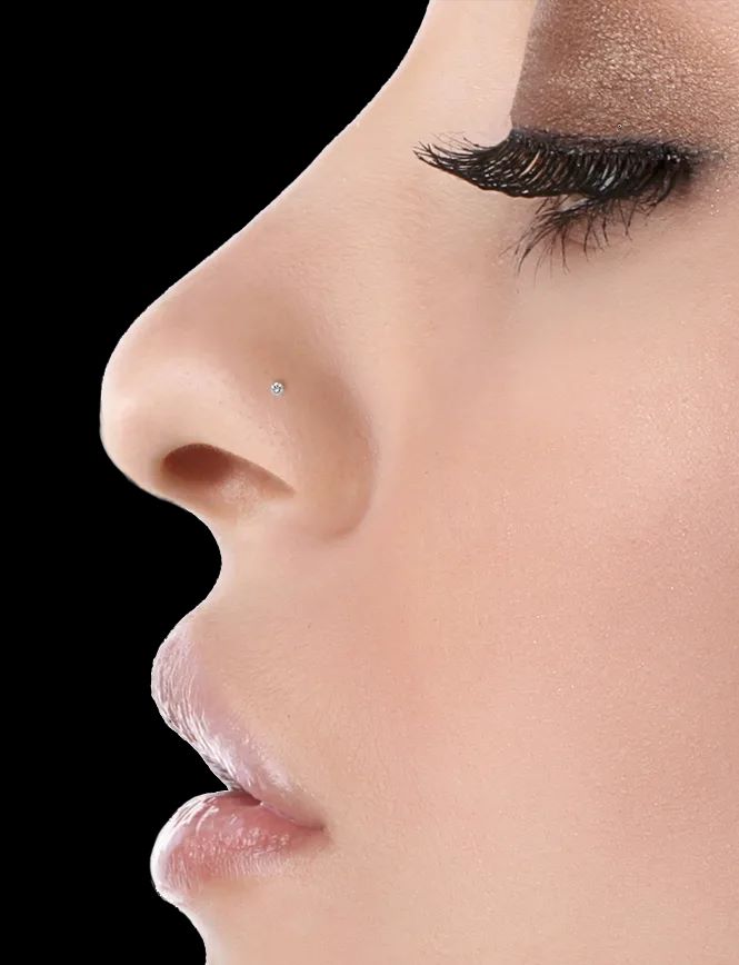 14K White Gold Diamond Nose Ring with Flush Bezel Setting - 20 Gauge, I1