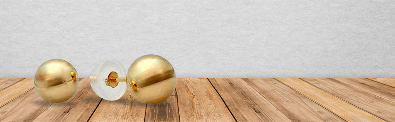 JewelMore 14K Yellow Ball Earrings High Polished 3MM - 8MM 14K with Silicone Protected 14k Gold Pushbacks 100% Real 14K Gold.