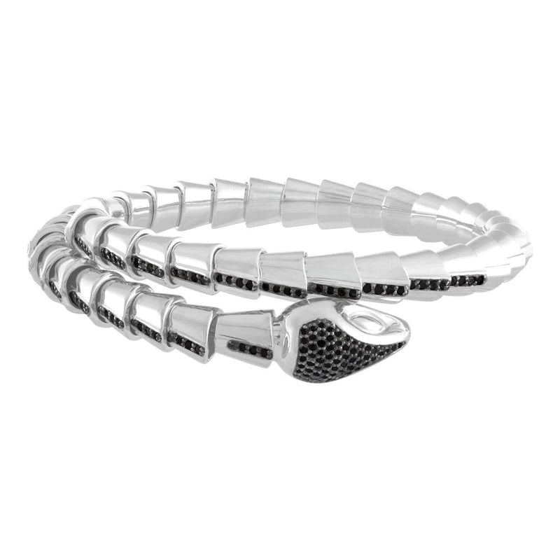 JewelMore Naga Sanke Black Diamond With Sterling Silver Adjustable Bracelet Cuff 3/4ct.tw, , JewelMORE.com  - JewelMORE.com