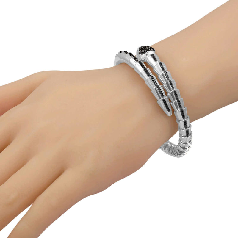 JewelMore Naga Sanke Black Diamond With Sterling Silver Adjustable Bracelet Cuff 3/4ct.tw, , JewelMORE.com  - JewelMORE.com