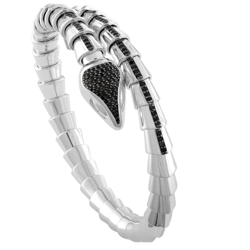 JewelMore Naga Sanke Black Diamond With Sterling Silver Adjustable Bracelet Cuff 3/4ct.tw, , JewelMORE.com  - JewelMORE.com