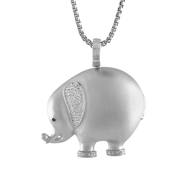 JewelMore 1/3cttw Pave Diamond Elephant Pendant Necklace in Sterling Silver. 18", , JewelMORE.com  - JewelMORE.com