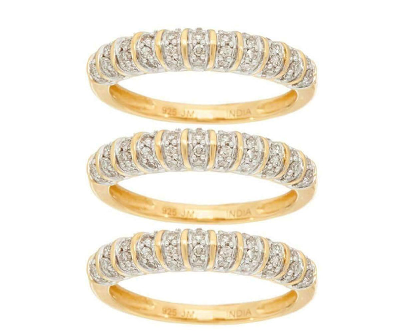 Set of 3 Pave' Band Rings, Sterling, 5/8 cttw