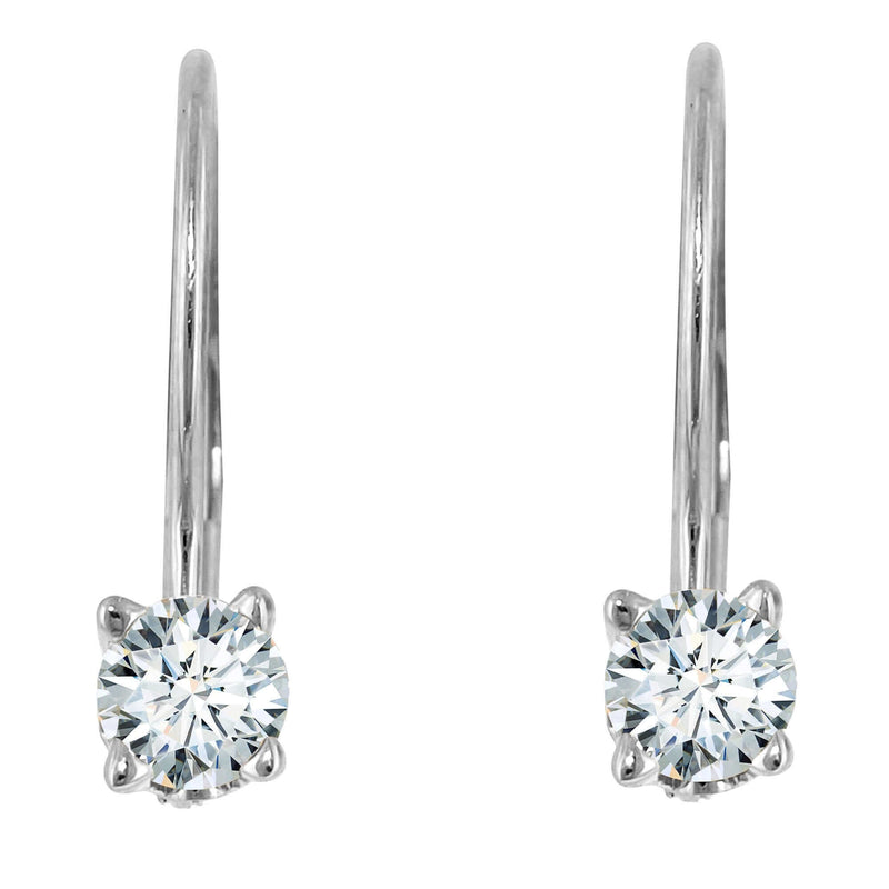 JewelMore 0.30 CTW Round White Diamond Leverback Earrings in 14K White Gold (I-J/I2-I3), EARRINGS, JewelMORE.com  - JewelMORE.com