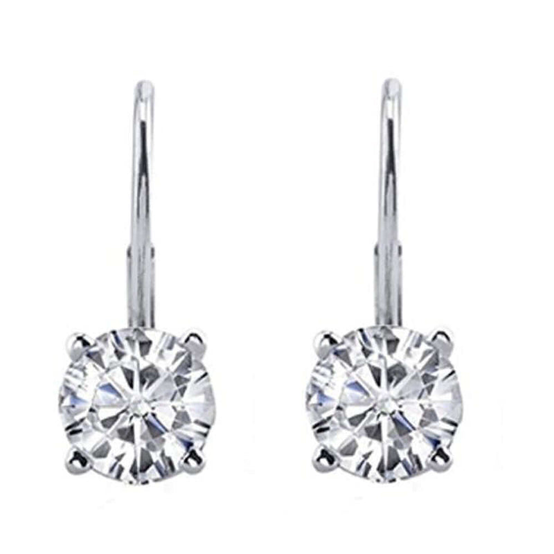 JewelMore 0.30 CTW Round White Diamond Leverback Earrings in 14K White Gold (I-J/I2-I3), EARRINGS, JewelMORE.com  - JewelMORE.com