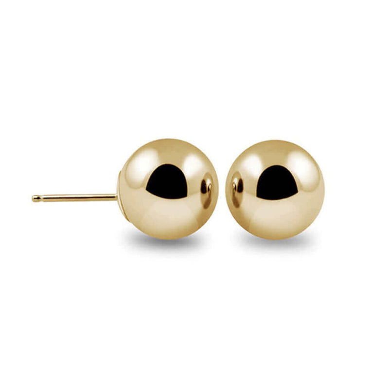 14K Yellow Ball Earrings High Polished 3MM - 10MM 14K with Silicone Protected Gold Pushbacks, SALE, JewelMORE.com  - JewelMORE.com