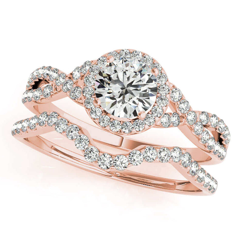JewelMore 1/2 Carat Halo Daimond Engagement Bridal Ring Set 14K Solid Yellow Gold (I-J/I2-I3), Wedding Band Set, JewelMORE.com  - JewelMORE.com