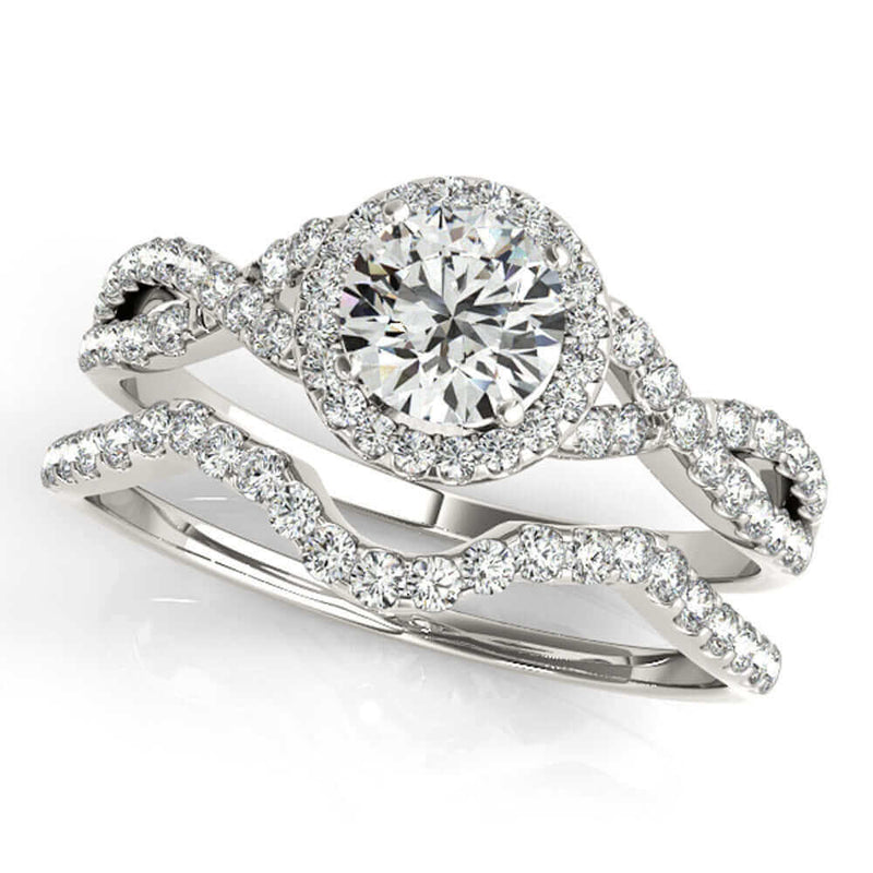 JewelMore 1/2 Carat Halo Daimond Engagement Bridal Ring Set 14K Solid Yellow Gold (I-J/I2-I3), Wedding Band Set, JewelMORE.com  - JewelMORE.com