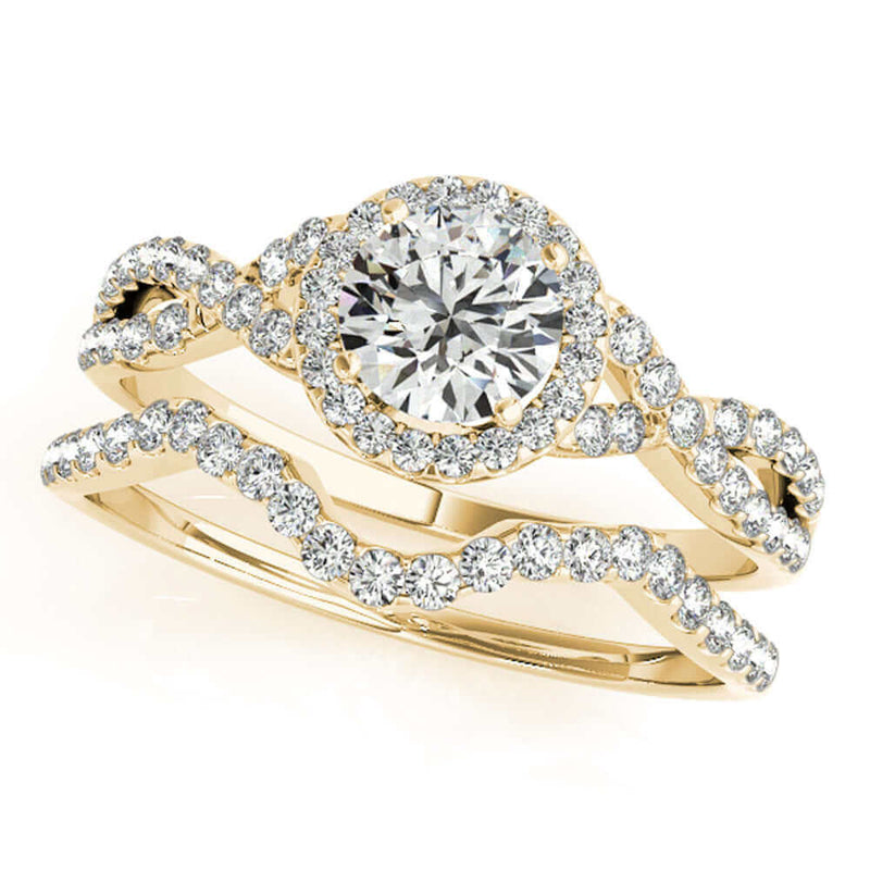 JewelMore 1/2 Carat Halo Daimond Engagement Bridal Ring Set 14K Solid Yellow Gold (I-J/I2-I3), Wedding Band Set, JewelMORE.com  - JewelMORE.com