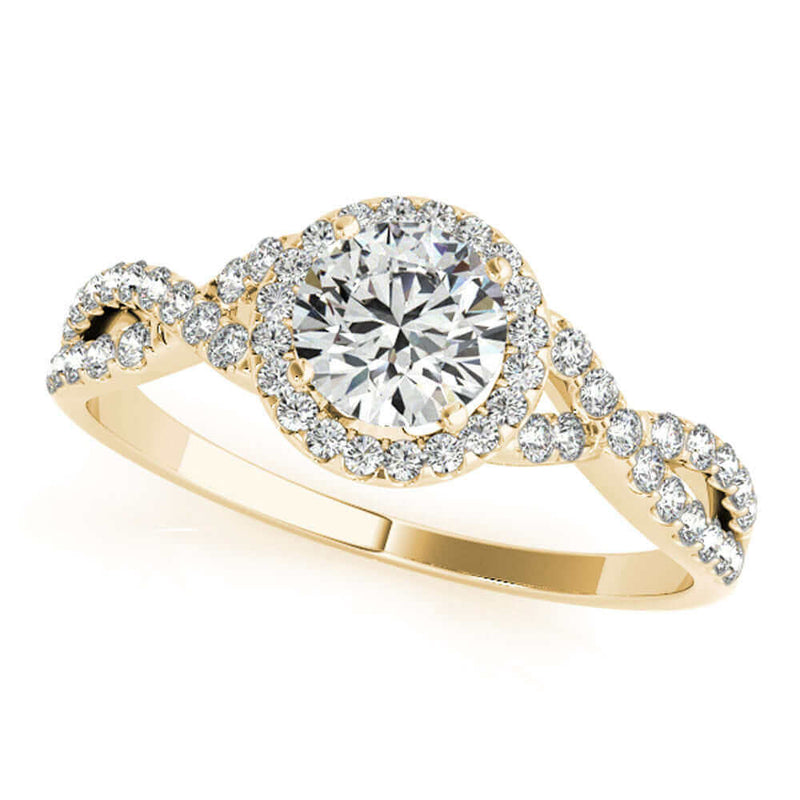 JewelMore 1/2 Carat Halo Daimond Engagement Bridal Ring Set 14K Solid Yellow Gold (I-J/I2-I3), Wedding Band Set, JewelMORE.com  - JewelMORE.com