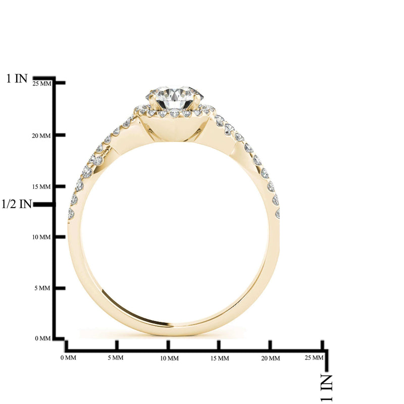 JewelMore 1/2 Carat Halo Daimond Engagement Bridal Ring Set 14K Solid Yellow Gold (I-J/I2-I3), Wedding Band Set, JewelMORE.com  - JewelMORE.com