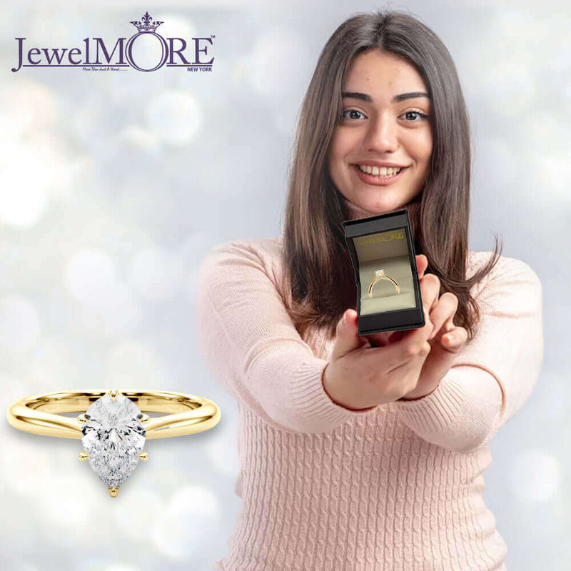 JewelMore 2 Carat Pear Shape and Round Lab Grown Diamond Engagement Ring for Women| 14K Gold | 1.70 Carat Center stone | F-G Color, VS-SI Clarity | Beautiful Set | 30 Day Free Return