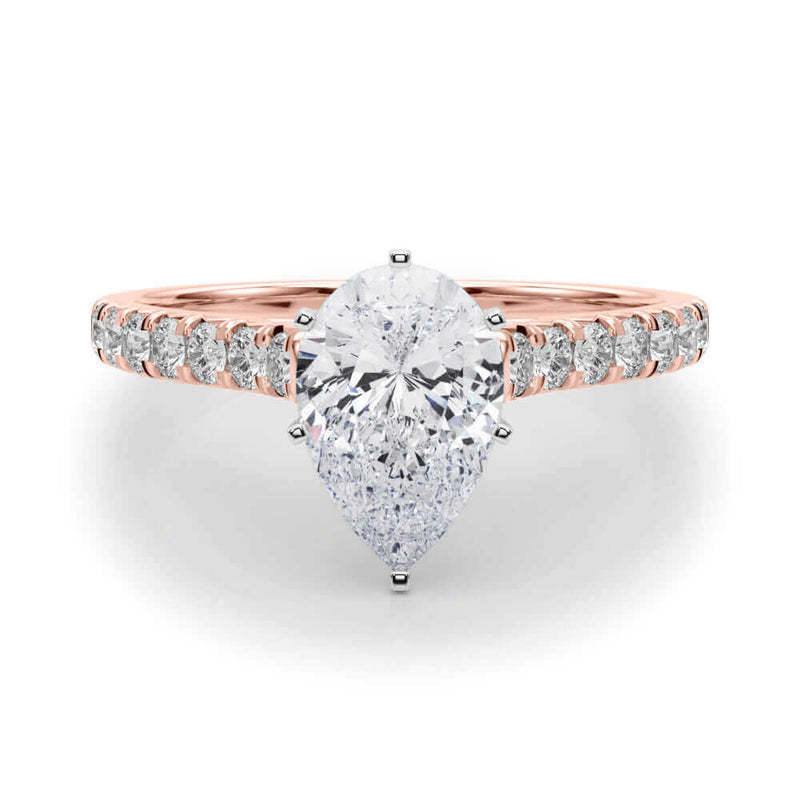 JewelMore 2 Carat Pear Shape and Round Lab Grown Diamond Engagement Ring for Women| 14K Gold | 1.70 Carat Center stone | F-G Color, VS-SI Clarity | Beautiful Set | 30 Day Free Return