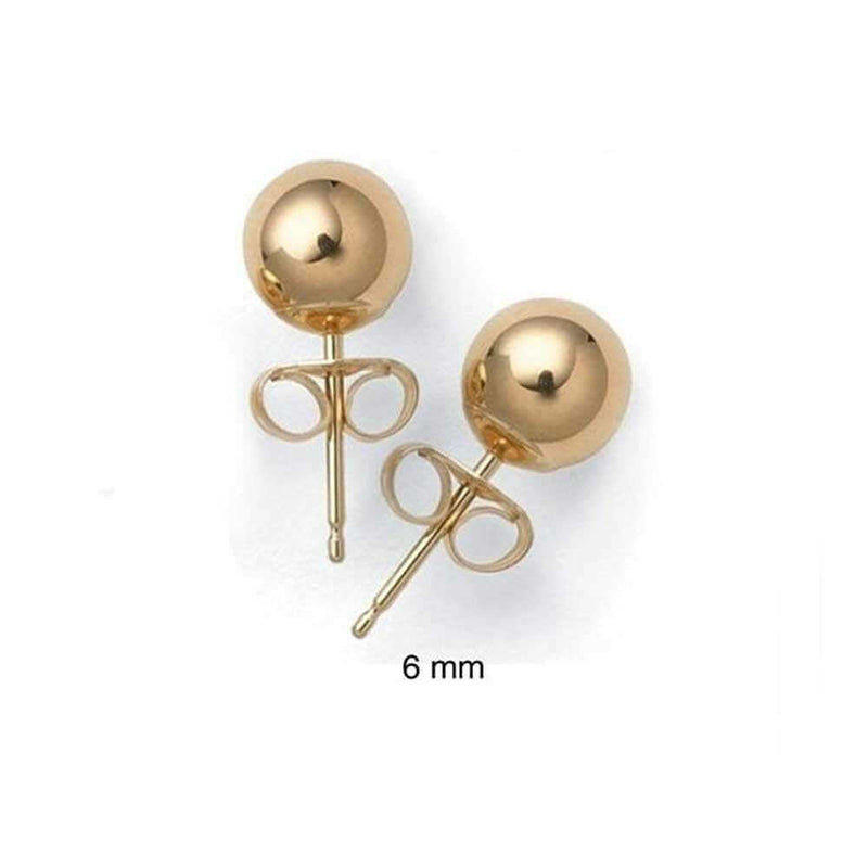 14-Karat Solid Gold Ball Stud Earrings 6MM