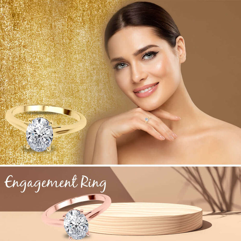 JewelMore 1 Carat to 3 Carat Oval Lab Grown Diamond Graduated Engagement Ring for Women | 14K Gold | F-G Color, VS-SI Clarity | Fair Collection | 30 Day Free Return