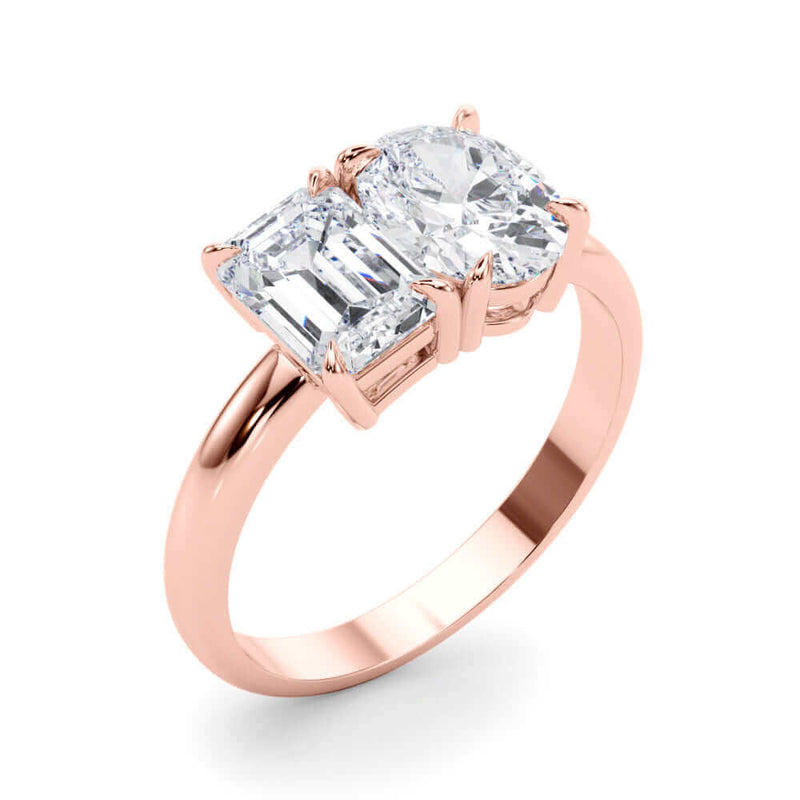 JewelMore 2.25 Carat Oval and Emerald Cut Lab Grown Diamond Graduated Engagement Ring for Women| 14K Gold |F-G Color, VS-SI Clarity | Amazing Collection | 30 Day Free Return