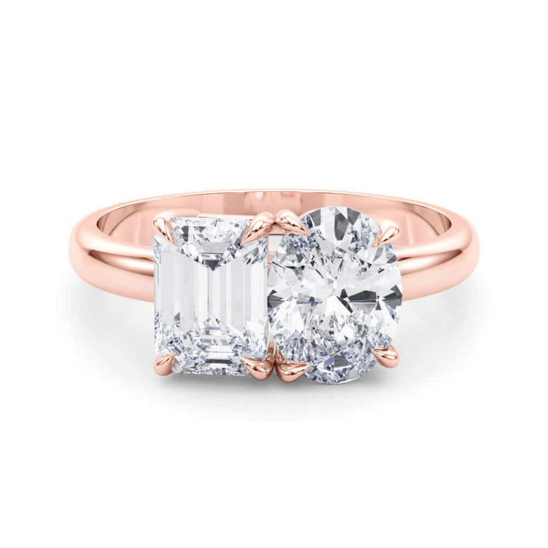 JewelMore 2.25 Carat Oval and Emerald Cut Lab Grown Diamond Graduated Engagement Ring for Women| 14K Gold |F-G Color, VS-SI Clarity | Amazing Collection | 30 Day Free Return