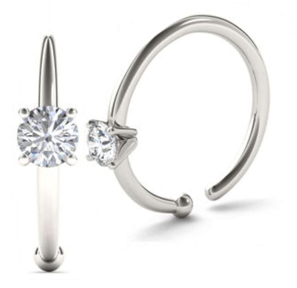 JewelMore 0.01ct Diamond Nose Ring Hoop - 14K White Gold or Yellow Gold-JewelMORE-JewelMORE.com