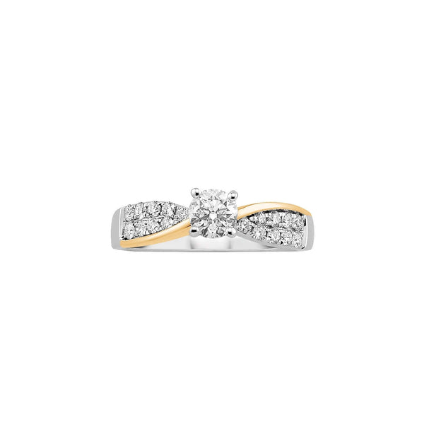 JewelMore 0.85ct Two-Tone Bypass Pave set diamond enegagment Ring (G-H/I1-I2) 14K White and Yellow Gold, RINGS, JewelMORE.com  - JewelMORE.com