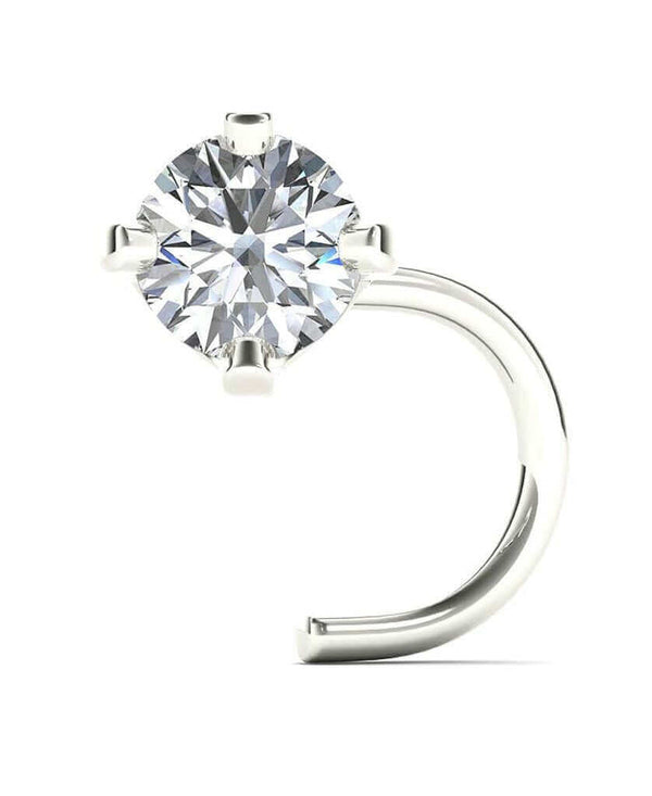 JewelMore 2mm (0.03 ct. tw) Diamond 14K White Gold Nose Ring Twist Screw (20G - 16G)-JewelMORE-JewelMORE.com