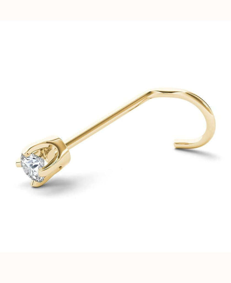 JewelMore 2.5mm (0.05 ct. tw) Diamond 14K White Gold Nose Ring Twist Screw - 20G - White Gold or Yellow Gold-JewelMORE.com-JewelMORE.com