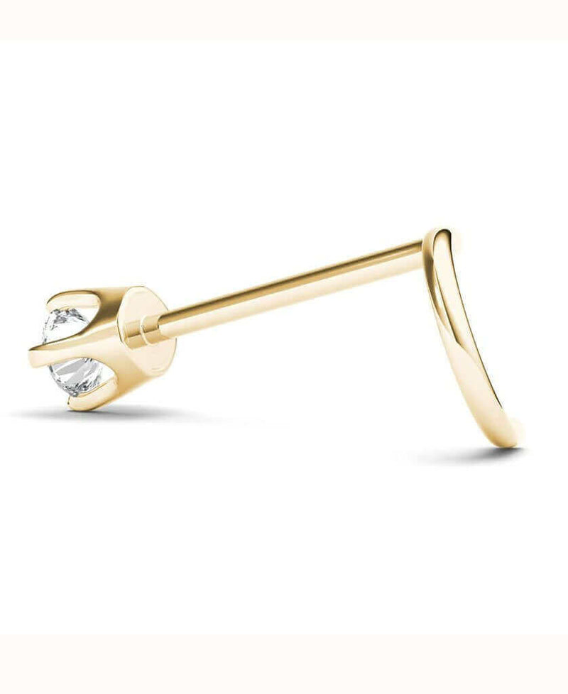 JewelMore 2.5mm (0.05 ct. tw) Diamond 14K White Gold Nose Ring Twist Screw - 20G - White Gold or Yellow Gold-JewelMORE.com-JewelMORE.com