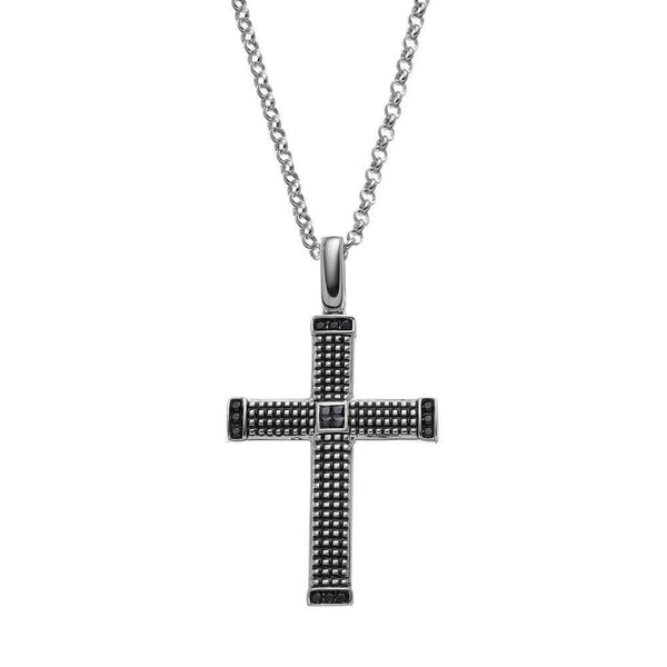 SilveRado™ for Mens 1/3 Carat T.W. Black Diamond Sterling Silver Textured Cross Pendant Necklace for Men, PENDANTS, JewelMORE.com  - JewelMORE.com