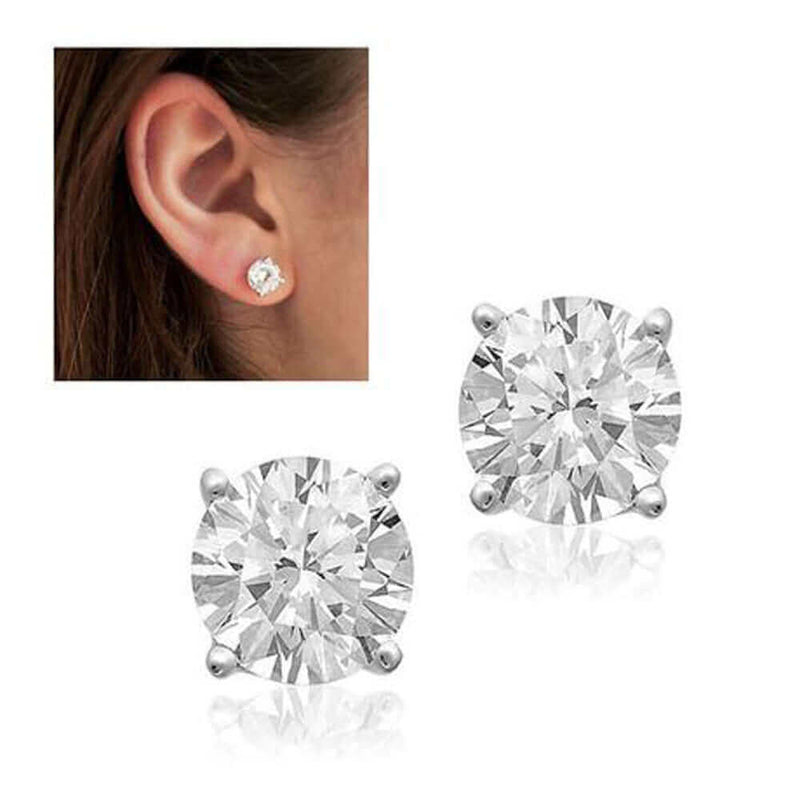 IGI-Certified 14k Gold Round-Cut Diamond Stud Earrings (2 cttw, I-J Color, I2-I3 Clarity), EARRINGS,CLASSIC, JewelMORE.com  - JewelMORE.com