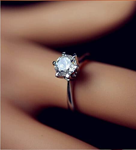 JewelMore Near 1/2 Carat Round Cut Diamond Solitaire Engagement Ring 14K White Gold 6 Prong (J-K, I2, 0.45 c.t.w) Very Good Cut