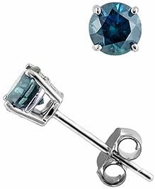 JewelMore 1/7 cttw Blue Diamond stud in 14K White Gold