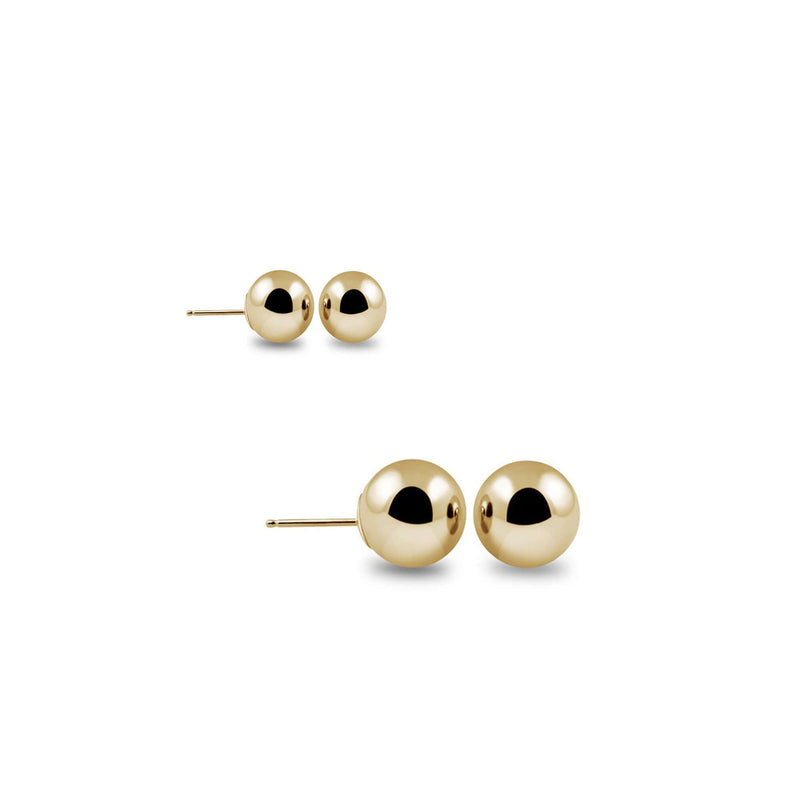 2 Pairs: 14-Karat Solid Gold Ball Studs - Assorted Colors, SALE, JewelMORE.com  - JewelMORE.com