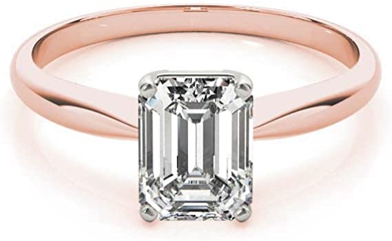 Rose Gold Emerald-Cut Diamond Solitaire Engagement Ring 