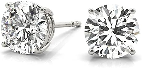 JewelMore LAB-GROWN Diamond 14K Round Cut Diamond Earrings for Women | 4 Prong Push Back Ultra Premium Collection | 1 cttw to 8 cttw Ring H-I Color, VS1-VS2 Clarity