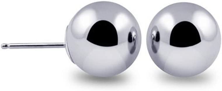 JewelMore White Gold Ball Earrings High Polished 14k with Silicone Protected Gold Pushbacks (3 Millimeters)