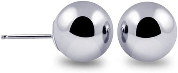 JewelMore White Gold Ball Earrings High Polished 3MM - 10MM 14k with Silicone Protected Gold Pushbacks, JewelMORE.com