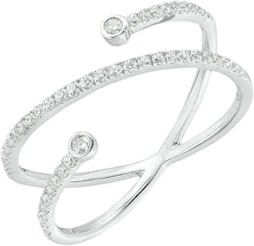 10K White Gold X Diamond Ring Criss Cross