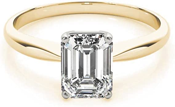 Rose Gold Emerald-Cut Diamond Solitaire Engagement Ring 