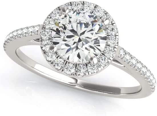 JewelMore 0.50 Carat Halo Round Cut Antique Diamond Bridal Ring for Women | 14K Solid White Gold | 1/2 ct Genuine Diamond Wedding/Engagement Jewelry Collection, JewelMORE.com