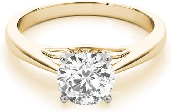 JewelMore 0.5 Carat & 1 Carat Certified 14K Round Solitaire Classice Engagement Ring for Women (I-J Color, I2-I3 Clarity)