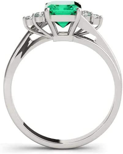JewelMore 2.50 Carats Certified Lab Grown Colombian Emerald & Lab Grown Diamond Solitaire Engagement Ring with Trio Accents in 14K White-Gold