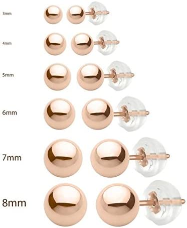JewelMore 14k Rose Gold Ball Stud Earrings