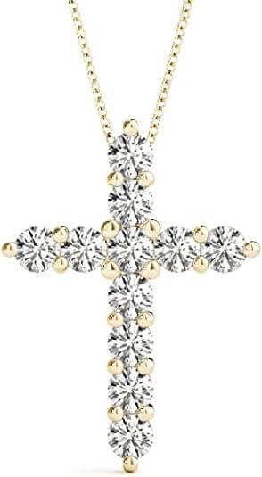 JewelMore 1/2 Carat Total Weight Diamond Cross Pendant With Chain GH/I1-I2 14K Gold