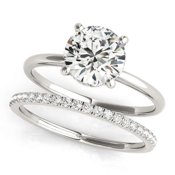 JewelMore 0.5 Carat & 1 Carat Certified 14K White Gold Hidden Halo Solitaire Round Cut Engagement Diamond Ring for women (I-J Color, I2-I3 Clarity)